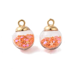 Glass Round Pendants, with Plastic Finding and Foam Glitter, Light Salmon, 21x16mm, Hole: 2.5mm(GLAA-P063-01G-11)