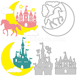 3Pcs 3 Styles Carbon Steel Cutting Dies Stencils, for DIY Scrapbooking, Photo Album, Decorative Embossing Paper Card, Stainless Steel Color, Castle & Moon & Horse Pattern, Mixed Patterns, 75~116x72~109x0.8mm, 1pc/style(DIY-WH0309-894)