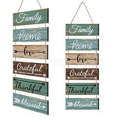 Solid Wood Hanging Wall Decorations, with Jute Twine, Rectangle, Colorful, 90x30cm(HJEW-WH0024-007)