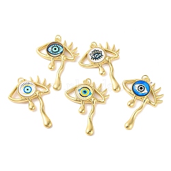 Rack Plating Brass Micro Pave Cubic Zirconia Pendants, with Glass, Long-Lasting Plated, Evil Eye, with Jump Ring, Real 18K Gold Plated, Mixed Color, 41.5x31x6.5mm(KK-H486-23G)