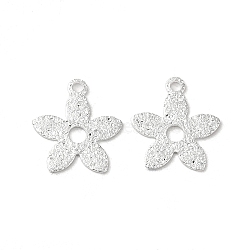 Brass Charms, 5-Petal Flower Charms, 925 Sterling Silver Plated, 11x10x0.6mm, Hole: 1mm(KK-P259-31S)