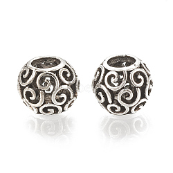 Alloy European Beads, Large Hole Beads, Hollow, Rondelle, Antique Silver, 11.5x9.5mm, Hole: 5mm(X-MPDL-S066-038)