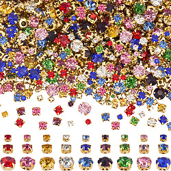 918Pcs 27 Styles Sew on Rhinestone, Glass Rhinestone, with Iron Prong Settings, Garments Accessories, Faceted, Flat Round, Golden, Mixed Color, 3.6~8x3.6~8x3~5.5mm, Hole: 0.7~1mm(RGLA-SP0001-04)