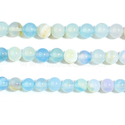 Natural Striped Agate/Banded Agate Bead Strands, Round, Dyed & Heated, Aquamarine, 8mm, Hole: 1mm, about 47~48pcs/strand, 14.5 inch(X-G-K155-A-8mm-04)