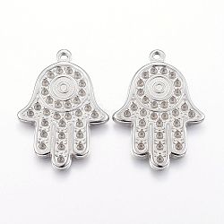304 Stainless Steel Pendant Rhinestone Settings, Hamsa Hand/Hand of Fatima/Hand of Miriam, Stainless Steel Color, Fit for 1.5mm rhinestone, 35x25x2.5mm, Hole: 2mm(STAS-F088-13P)