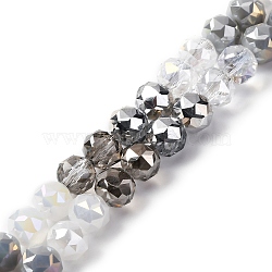 Transparent Glass Beads Strands, Round, Faceted, Gray, 8x7mm, Hole: 1.5mm, about 50pcs/strand, 14.17''(36cm)(GLAA-Q009-01A)