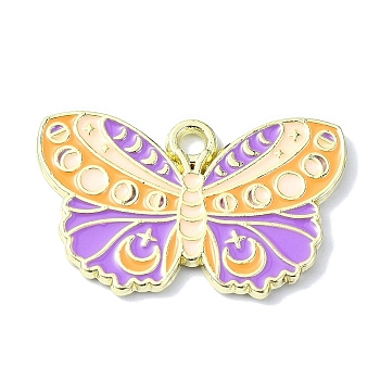 Alloy Enamel Pendants, Golden, Butterfly Charm, Orchid, 15.5x25x1.5mm, Hole: 2mm