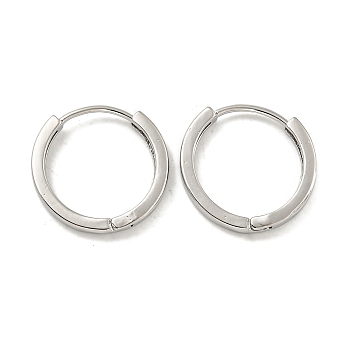 Brass Hoop Earrings, Round, Real Platinum Plated, 16x2mm