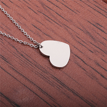 Stainless Steel Heart Pendant with Mirror Polished Surface and Engravable Design, Stainless Steel Color, 0.08 inch(0.2cm)