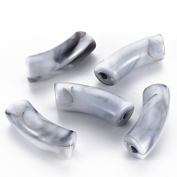 Opaque Acrylic Beads, Imitation Gemstone Style, Curved Tube, Gray, 34x11.5x13mm, Hole: 3.5mm, about 150pcs/500g