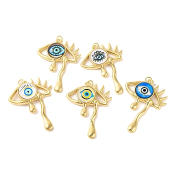 Rack Plating Brass Micro Pave Cubic Zirconia Pendants, with Glass, Long-Lasting Plated, Evil Eye, with Jump Ring, Real 18K Gold Plated, Mixed Color, 41.5x31x6.5mm