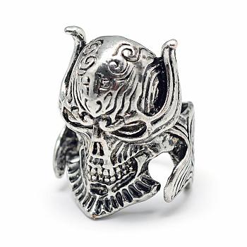 Alloy Finger Rings, Wide Band Rings, Skull, Size 8, Antique Silver, 18mm