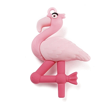 Cartoon PVC Plastic Big Pendants, Number 4 Charm, Flamingo Shape, 57x37x16mm, Hole: 3mm