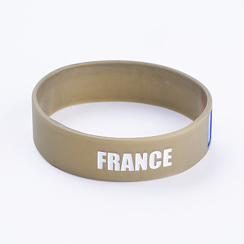 Silicone Wristbands Bracelets, Cord Bracelets, France, Tan, 8 inch(20.2cm), 19x2mm