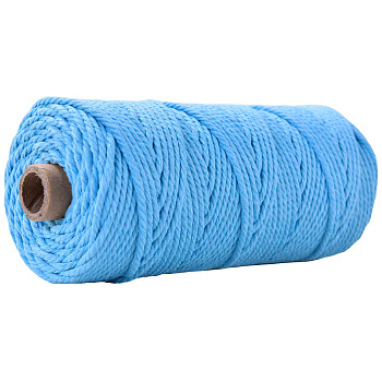Cotton String Threads for Crafts Knitting Making, Deep Sky Blue, 3mm, about 109.36 Yards(100m)/Roll