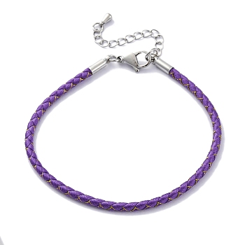 Polyester Cord Braided Bracelet Makings, with Stainless Steel Claw Lobster Clasps, Brass Findings, Long-Lasting Plated, Dark Orchid, 7-3/8 inch(18.8cm)