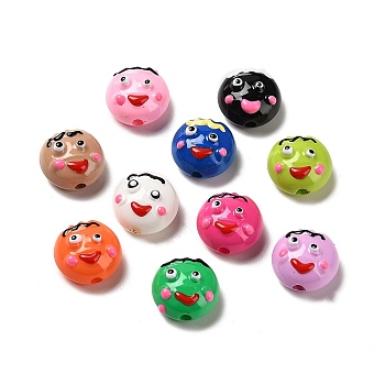 Baking Paint Acrylic Beads, with Enamel, Flat Round Face, Mixed Color, 15x16x10mm, Hole: 2.6mm