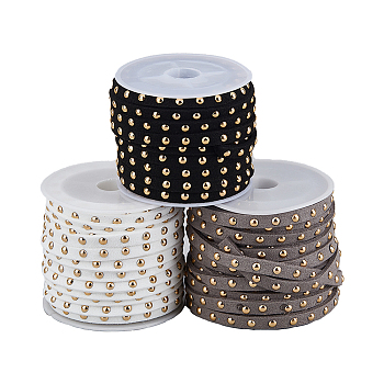 3 Rolls 3 Colors Faux Suede Cord, with Silver Tone Alloy Rivet, For Punk Rock Jewelry Making, Mixed Color, 5x2.5mm, about 5.46 yards(5m)/roll, 1 roll/color