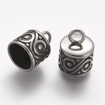 304 Stainless Steel Cord Ends, End Caps, Antique Silver, 13.5x10mm, Hole: 3mm, Inner Diameter: 8.5mm