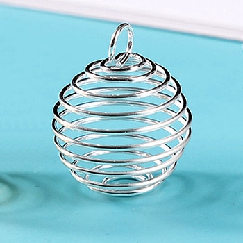 Iron Bead Cage Pendants, for Chime Ball Pendant Necklaces Making, Hollow, Round Charm, Silver, 30x25mm