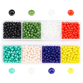 1496Pcs 8 Colors Faceted Rondelle Glass Beads, Mixed Color, 3.5x2.5~3mm, Hole: 0.8mm, 187pcs/color
