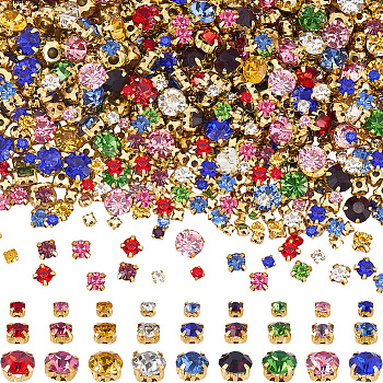 918Pcs 27 Styles Sew on Rhinestone, Glass Rhinestone, with Iron Prong Settings, Garments Accessories, Faceted, Flat Round, Golden, Mixed Color, 3.6~8x3.6~8x3~5.5mm, Hole: 0.7~1mm