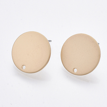 Smooth Surface Iron Stud Earring Findings, Raw(Unplated) Pins, Cadmium Free & Lead Free, Flat Round, Matte Gold Color, 15mm, Hole: 1.4mm, Pin: 0.7mm
