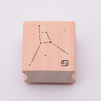 Wooden Stamps, with Rubber, Square with Twelve Constellations, Cancer, 30x30x24mm