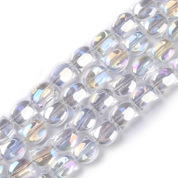 Electroplate Glass Beads Strands, AB Color Plated, Cat Shape, Clear AB, 8x10x5mm, Hole: 1mm, about 65pcs/strand, 24.41''(62cm)