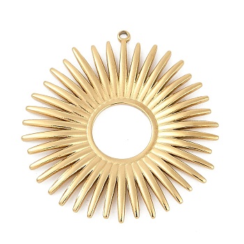 304 Stainless Steel Pendants, Sun Charm, Ion Plating(IP), Real 18K Gold Plated, 39x37x2mm, Hole: 1.2mm