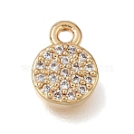 Brass Micro Pave Clear Cubic Zirconia Charms, Flat Round Charms, Nickel Free, Real 18K Gold Plated, 8.5x6.5x2mm, Hole: 1.2mm(CU-K001-17G)