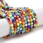 Electroplate Glass Beads, Faceted, Flat Round, Colorful, 4x2.5mm, Hole: 0.9mm, about 100~104pcs/strand, 14.17''~14.96''(36~38cm)(EGLA-P056-01B)