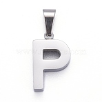 Non-Tarnish 304 Stainless Steel Letter Pendants, Manual Polishing, Alphabet, Stainless Steel Color, Letter.P, 18x11x3.5mm, Hole: 6.5x3mm(STAS-H127-P-P)