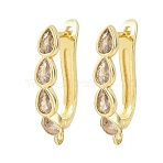 Brass Micro Pave Clear Cubic Zirconia Hoop Earring Findings, Teardrop, with Loop, Rack Plating, Long-Lasting Plated, Lead Free & Cadmium Free, Golden, 24x14x4.5mm, Hole: 1.6mm, Pin: 1mm(KK-K340-38G)
