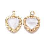 Natural Shell Pendants, with Brass Findings and Jump Rings, Long-Lasting Plated, Heart, Real 18K Gold Plated, 16x14x3mm, Hole: 3mm(ZIRC-M108-55G)