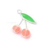 Alloy Enamel Pendants, Cadmium Free & Nickel Free & Lead Free, Cherry Charm, Rack Plating, Platinum, Salmon, 23.5x18.5x6mm, Hole: 1.6mm(PALLOY-R151-43P-03)