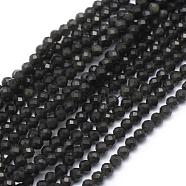 Natural Obsidian Beads Strand, Faceted, Round, 3mm, Hole: 0.5mm, about 113pcs/strand, 15.35 inch(39cm)(G-E411-33-3mm)