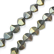 Electroplate Glass Beads Strands, Pearl Luster Plated, Twist, Dark Olive Green, 13x13.5x9mm, Hole: 1.2mm, about 45Pcs/strand, 23.23 inch(59cm)(EGLA-N008-019-C04)
