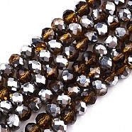 Electroplate Glass Beads Strands, Half Platinum Plated, Faceted, Rondelle, Goldenrod, 4x3mm, Hole: 1mm, about 113~115pcs/strand, 41~42cm(EGLA-A034-T4mm-C15)