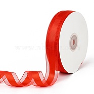 Solid Color Organza Ribbons, for Party Decoration, Gift Packing, Red, 1"(25mm), about 50yard/roll(45.72m/roll)(ORIB-E005-B12)