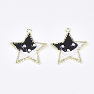Epoxy Resin Pendants, with ABS Plastic Imitation Pearl, Alloy Findings and Enamel, Star, Golden, Black, 37x35x3.5mm, Hole: 2.5mm(X-RESI-S365-58A)