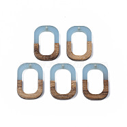 Resin & Walnut Wood Pendants, Oval, Light Blue, 28x19.5x4mm, Hole: 1.5mm(RESI-S358-07D)