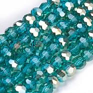 Half Plated Faceted Round Electroplate Glass Beads Strands, Medium Turquoise, about 3mm in diameter, hole: 1mm(X-EGLA-D021-42)