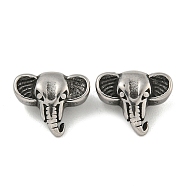 Retro 304 Stainless Steel Beads, Elephant, Antique Silver, 10x11.5x5mm, Hole: 1.6mm(STAS-B071-15AS)