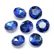 Pointed Back Glass Rhinestone Cabochons, Back Plated, Faceted, Flat Round, Cornflower Blue, 10x4.5~5mm(RGLA-T029-10mm-12)