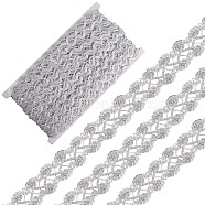 13M Metallic Braided Lace Trim, Flower Decorative Ribbon with Sequins, for Craft Sewing, Garment Accessories, Silver, 25x1.5mm, about 14.22 Yards(13m)/Card(SRIB-WH0011-062A)