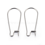304 Stainless Steel Hoop Earring Findings, Kidney Ear Wire, Stainless Steel Color, 21 Gauge, 39x13.5x0.7mm(X-STAS-P223-01P-05)