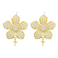 925 Sterling Silver with Cubic Zirconia Stud Earrings Findings, Flower, Real 18K Gold Plated, 20mm, Pin: 0.6mm(EJEW-B038-09G)