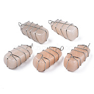 Natural Pink Aventurine Pendants, with Platinum Plated Brass Findings, Trapezoid, 44.5~47.5x17.5~19x19~21mm, Hole: 4~4.5x4~5mm(G-S359-358)