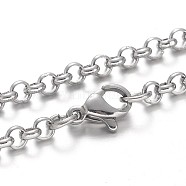 304 Stainless Steel Rolo Chain Necklaces, with Lobster Claw Clasps, Stainless Steel Color, 23.6 inch(60cm)(NJEW-F195-09B-P)